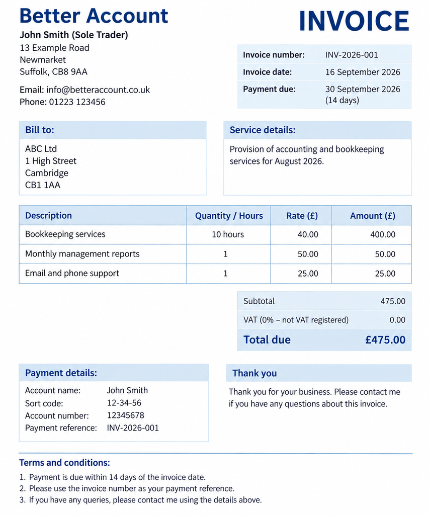 How to Create an Invoice
Image of sample invoice